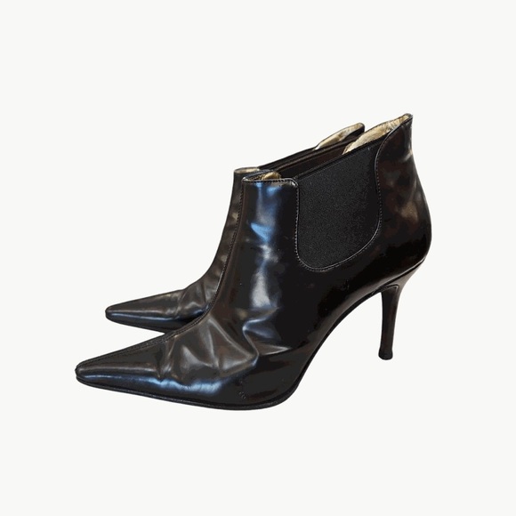 Dolce & Gabbana BOOTS 39IT 39 9 pointy toe black leather bootie heels boot  8.5 - Picture 13 of 16